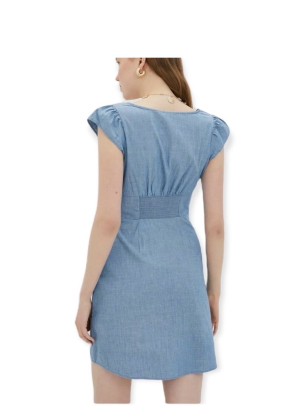 Banana Republic Cotton Cap Sleeve Chambray Mini Dress (Size 4) - Picture 2 of 8